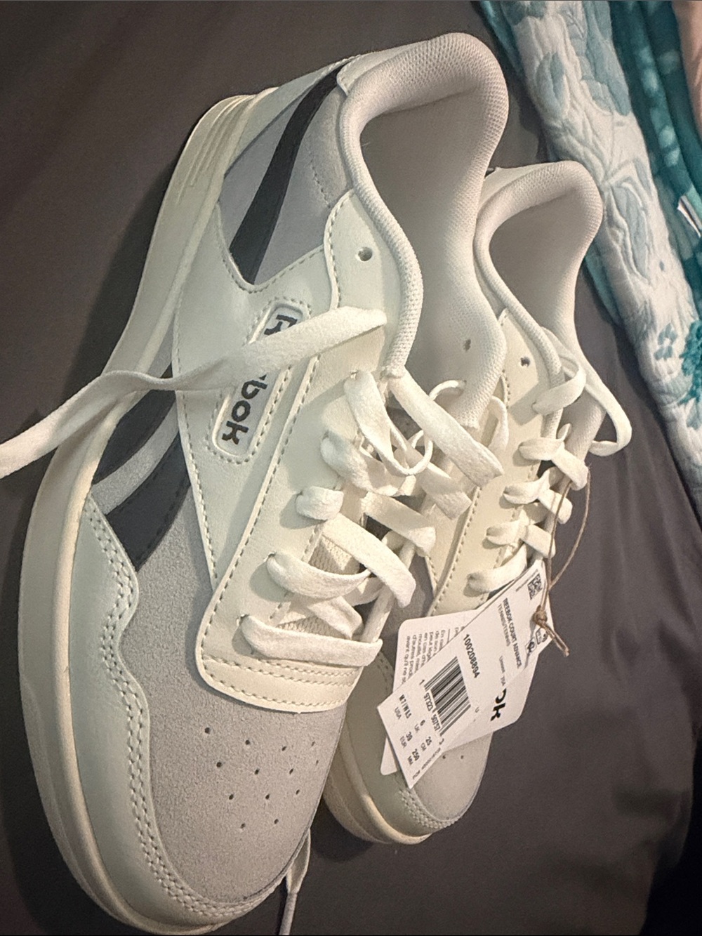Reebok White and Gray Retro Low-Top Sneakers